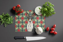 Load image into Gallery viewer, Black and White Basenji Christmas PoinsettIas Glass Cutting Board