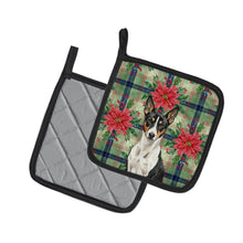 Load image into Gallery viewer, Black and White Basenji Christmas PoinsettIas Pair of Pot Holders