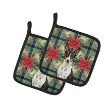 Load image into Gallery viewer, Black and White Basenji Christmas PoinsettIas Pair of Pot Holders