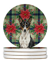 Load image into Gallery viewer, Black and White Basenji Christmas PoinsettIas Large Sandstone Coasters Pack of 4