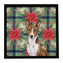 Load image into Gallery viewer, Brindle and White Basenji Christmas PoinsettIas Framed Metal Print