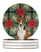 Load image into Gallery viewer, Brindle and White Basenji Christmas PoinsettIas Large Sandstone Coasters Pack of 4