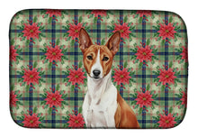 Load image into Gallery viewer, Red and White Basenji Christmas PoinsettIas Dish Drying Mat