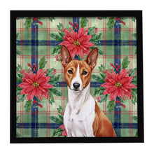 Load image into Gallery viewer, Red and White Basenji Christmas PoinsettIas Framed Metal Print