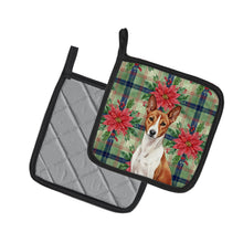 Load image into Gallery viewer, Red and White Basenji Christmas PoinsettIas Pair of Pot Holders