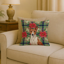 Load image into Gallery viewer, Red and White Basenji Christmas PoinsettIas Throw Pillow