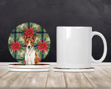 Load image into Gallery viewer, Red and White Basenji Christmas PoinsettIas Large Sandstone Coasters Pack of 4