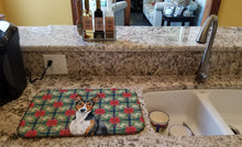 Load image into Gallery viewer, Tricolor and White Basenji Christmas PoinsettIas Dish Drying Mat