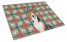 Load image into Gallery viewer, Tricolor and White Basenji Christmas PoinsettIas Glass Cutting Board