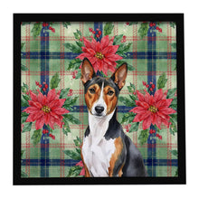 Load image into Gallery viewer, Tricolor and White Basenji Christmas PoinsettIas Framed Metal Print