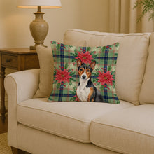 Load image into Gallery viewer, Tricolor and White Basenji Christmas PoinsettIas Throw Pillow