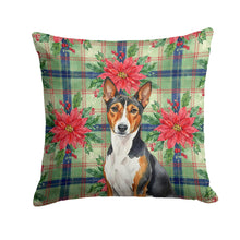 Load image into Gallery viewer, Tricolor and White Basenji Christmas PoinsettIas Throw Pillow