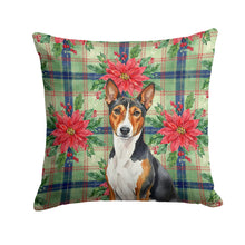 Load image into Gallery viewer, Tricolor and White Basenji Christmas PoinsettIas Throw Pillow
