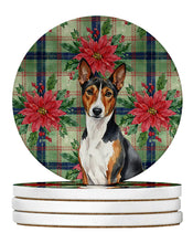 Load image into Gallery viewer, Tricolor and White Basenji Christmas PoinsettIas Large Sandstone Coasters Pack of 4