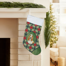 Load image into Gallery viewer, Lemon and White Basset Hound Christmas PoinsettIas Holiday Stocking