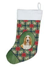 Load image into Gallery viewer, Lemon and White Basset Hound Christmas PoinsettIas Holiday Stocking