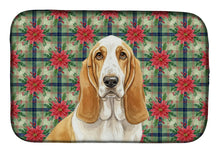 Load image into Gallery viewer, Lemon and White Basset Hound Christmas PoinsettIas Dish Drying Mat