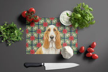 Load image into Gallery viewer, Lemon and White Basset Hound Christmas PoinsettIas Glass Cutting Board