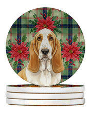 Load image into Gallery viewer, Lemon and White Basset Hound Christmas PoinsettIas Large Sandstone Coasters Pack of 4