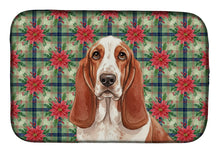 Load image into Gallery viewer, Red and White Basset Hound Christmas PoinsettIas Dish Drying Mat