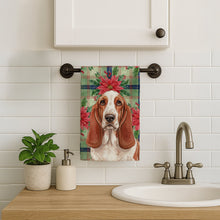 Load image into Gallery viewer, Red and White Basset Hound Christmas PoinsettIas Kitchen Towel
