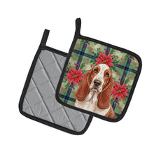 Load image into Gallery viewer, Red and White Basset Hound Christmas PoinsettIas Pair of Pot Holders