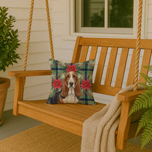 Load image into Gallery viewer, Tricolor and White Basset Hound Christmas PoinsettIas Throw Pillow