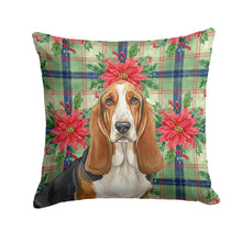 Load image into Gallery viewer, Tricolor and White Basset Hound Christmas PoinsettIas Throw Pillow