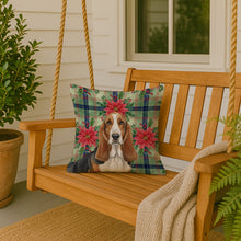 Load image into Gallery viewer, Tricolor and White Basset Hound Christmas PoinsettIas Throw Pillow