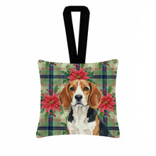 Load image into Gallery viewer, Beagle Christmas PoinsettIas Hanging Square Fabric Ornament 3.5 x 3.5