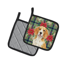 Load image into Gallery viewer, Lemon and White Beagle Christmas PoinsettIas Pair of Pot Holders