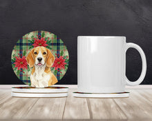 Load image into Gallery viewer, Lemon and White Beagle Christmas PoinsettIas Large Sandstone Coasters Pack of 4
