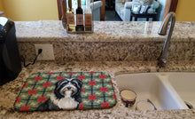 Load image into Gallery viewer, Black Bearded Collie Christmas PoinsettIas Dish Drying Mat