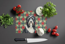 Load image into Gallery viewer, Black Bearded Collie Christmas PoinsettIas Glass Cutting Board