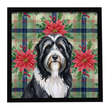 Load image into Gallery viewer, Black Bearded Collie Christmas PoinsettIas Framed Metal Print