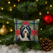 Load image into Gallery viewer, Black Bearded Collie Christmas PoinsettIas Hanging Square Fabric Ornament 3.5 x 3.5