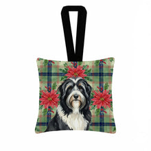 Load image into Gallery viewer, Black Bearded Collie Christmas PoinsettIas Hanging Square Fabric Ornament 3.5 x 3.5