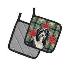 Load image into Gallery viewer, Black Bearded Collie Christmas PoinsettIas Pair of Pot Holders