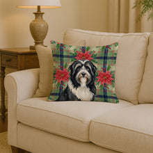 Load image into Gallery viewer, Black Bearded Collie Christmas PoinsettIas Throw Pillow