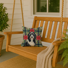 Load image into Gallery viewer, Black Bearded Collie Christmas PoinsettIas Throw Pillow