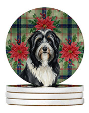 Load image into Gallery viewer, Black Bearded Collie Christmas PoinsettIas Large Sandstone Coasters Pack of 4