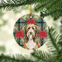 Load image into Gallery viewer, Brown Bearded Collie Christmas PoinsettIas Ceramic Ornament