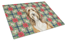 Load image into Gallery viewer, Brown Bearded Collie Christmas PoinsettIas Glass Cutting Board