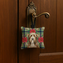 Load image into Gallery viewer, Brown Bearded Collie Christmas PoinsettIas Hanging Square Fabric Ornament 3.5 x 3.5