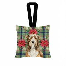 Load image into Gallery viewer, Brown Bearded Collie Christmas PoinsettIas Hanging Square Fabric Ornament 3.5 x 3.5