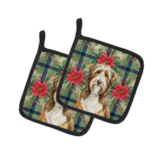 Load image into Gallery viewer, Brown Bearded Collie Christmas PoinsettIas Pair of Pot Holders
