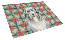Load image into Gallery viewer, Bearded Collie Christmas PoinsettIas Glass Cutting Board