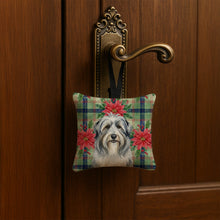 Load image into Gallery viewer, Bearded Collie Christmas PoinsettIas Hanging Square Fabric Ornament 3.5 x 3.5