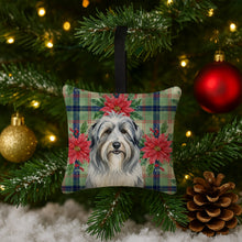 Load image into Gallery viewer, Bearded Collie Christmas PoinsettIas Hanging Square Fabric Ornament 3.5 x 3.5
