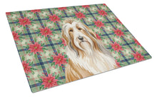 Load image into Gallery viewer, Fawn Bearded Collie Christmas PoinsettIas Glass Cutting Board